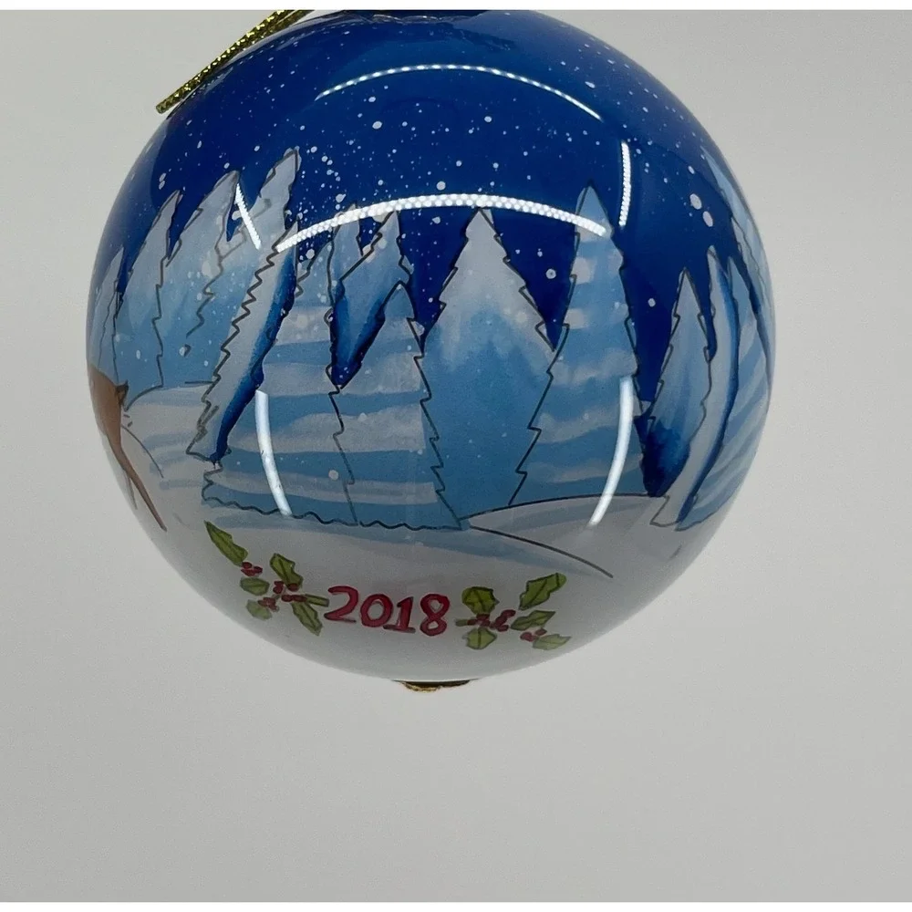 Pier 1 Li Bien Leaping Deer Ornament 2018 Hand Painted Glass Christmas Boxed